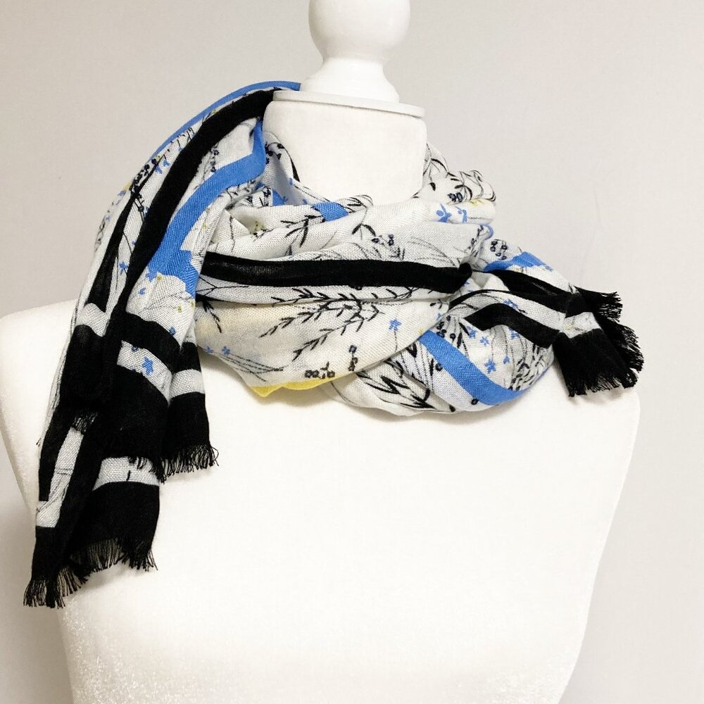 Talbots Floral and Stripes 100% Viscose Fringed Scarf